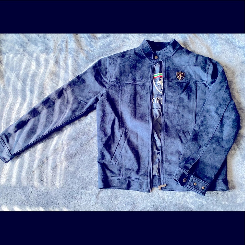 Brand new suede blue leather jacket.